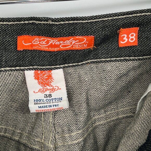 Ed Hardy Rare Y2K Baggy Jeans Men’s 38  Japan Serpent Snakes Tigers Black Denim - Picture 7 of 11